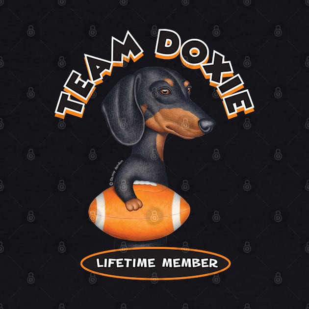 Black Dachshund Holding Orange Football by Danny Gordon Art